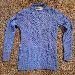Aran Crafts V-Neck Sweater in Soft Blue
